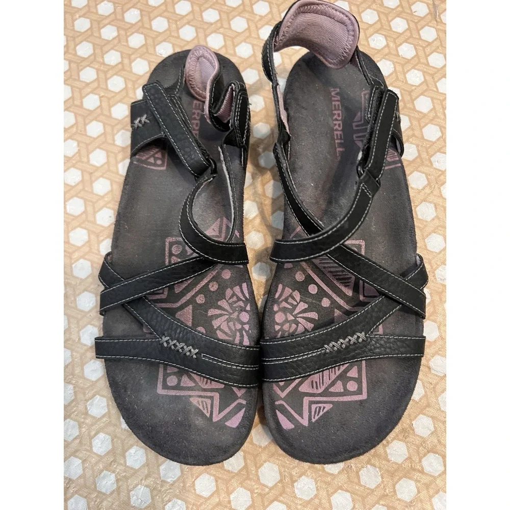 Merrell Black Lilac Keepsake Strappy A Leather Sandals Women's Size 8